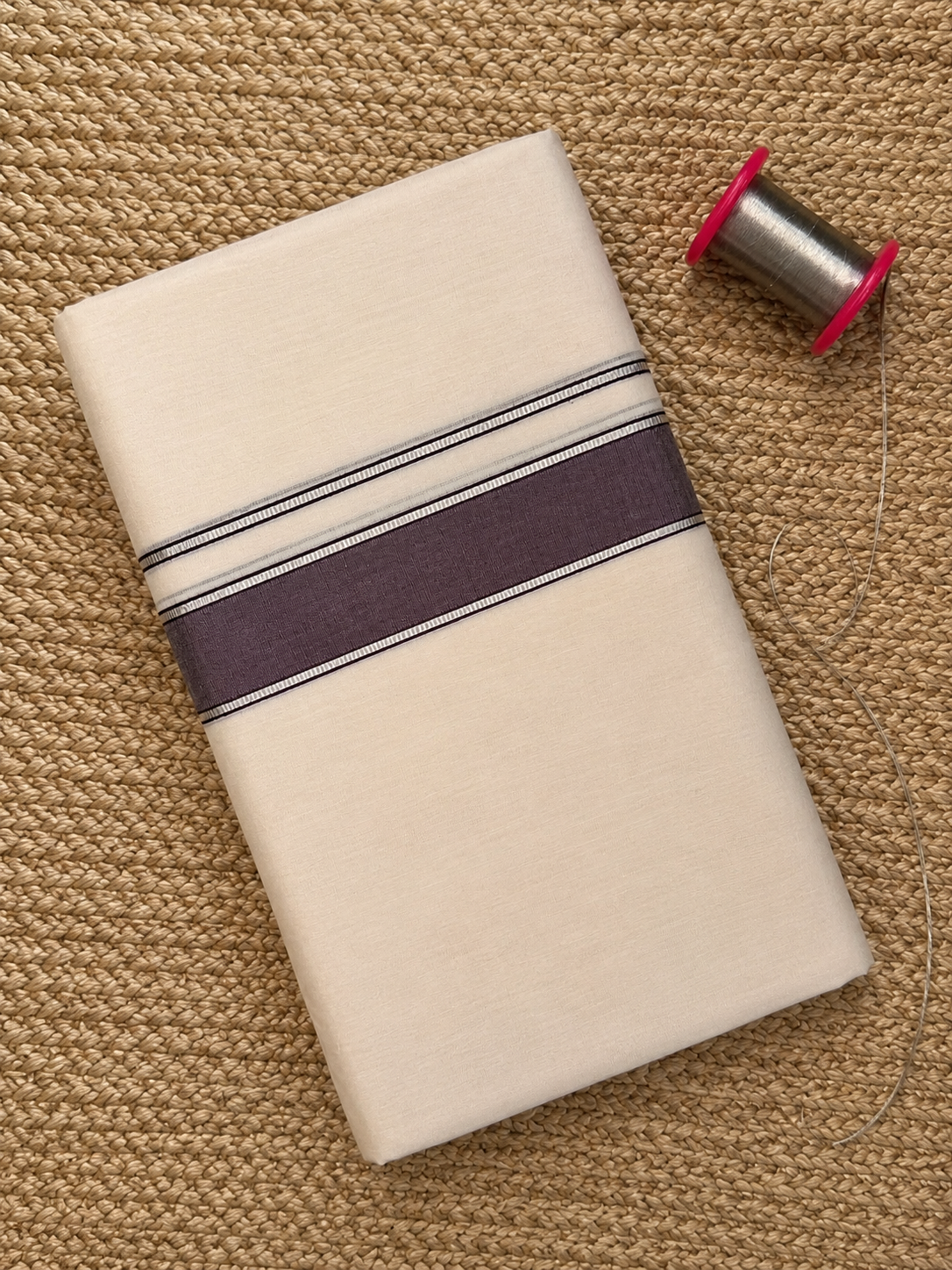 Silver and Plum Zari-Off White Handloom Dhothi