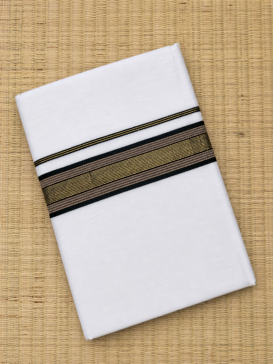 Earthy Black Border-White Handloom Dhothi