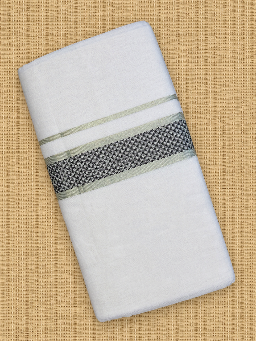 Black and Silver Zari -White Handloom Dhothi