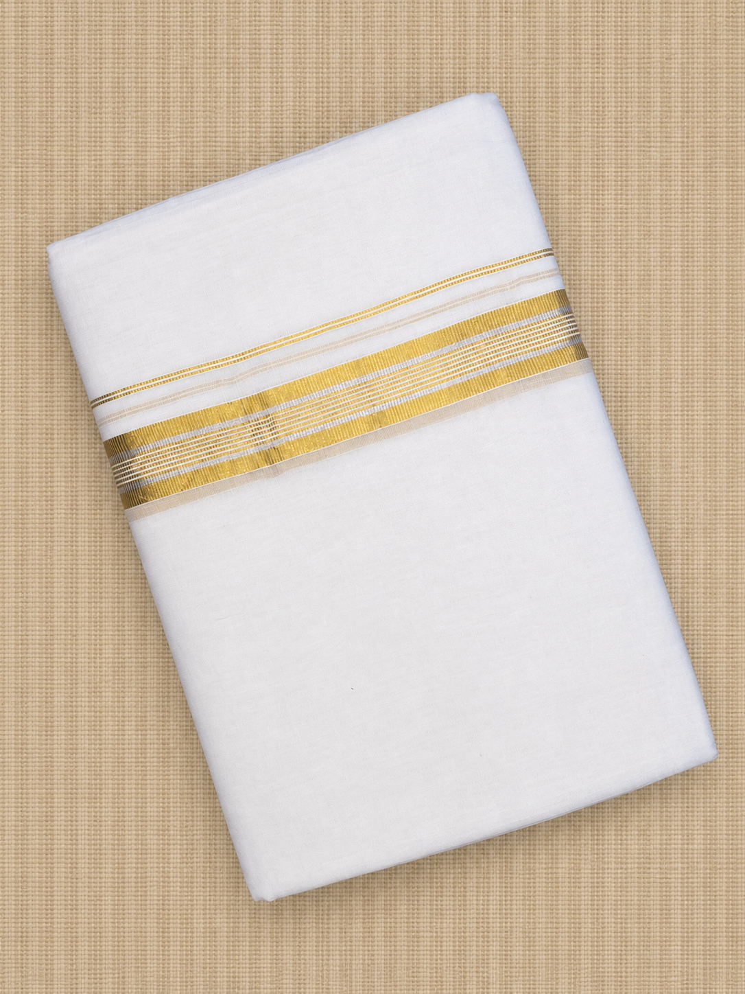 Gold and Silver Stripes-White Handloom Dhothi