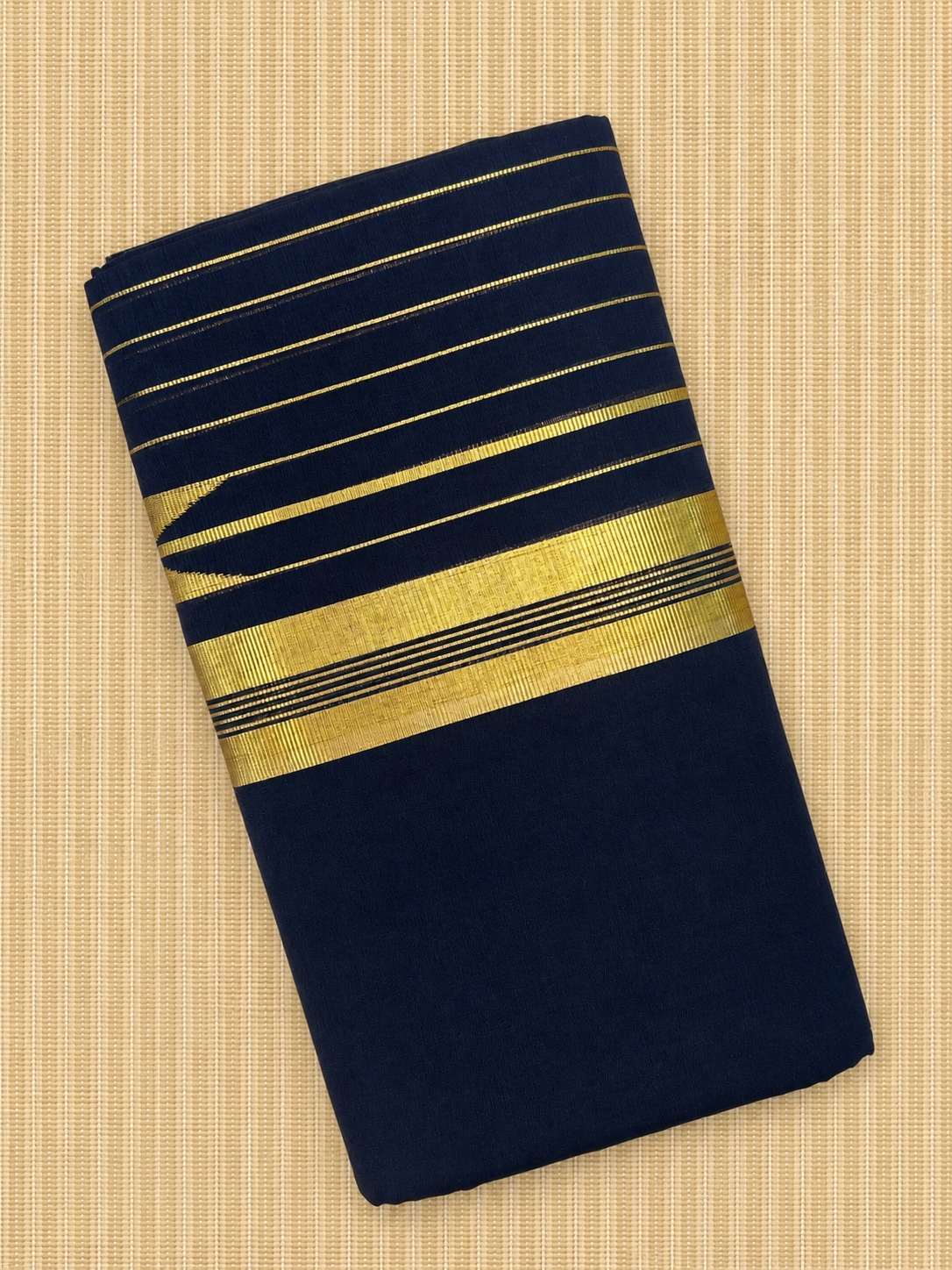 Rich Black Handloom Dhothi - Gold Zari