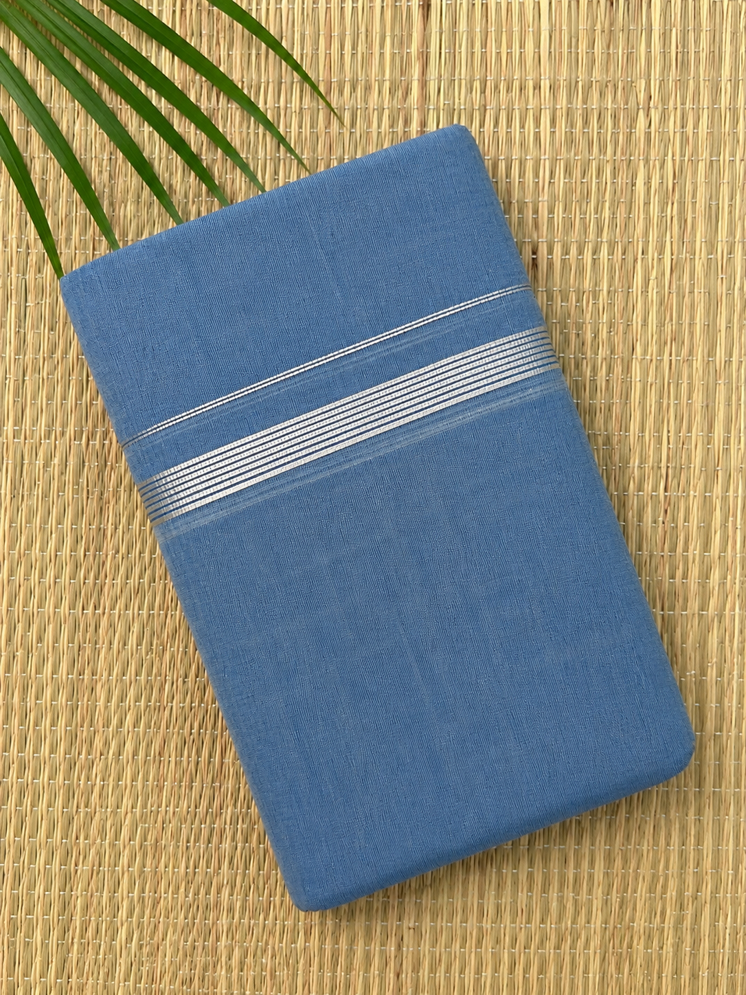 Blue Handloom Dhothi - Silver Zari