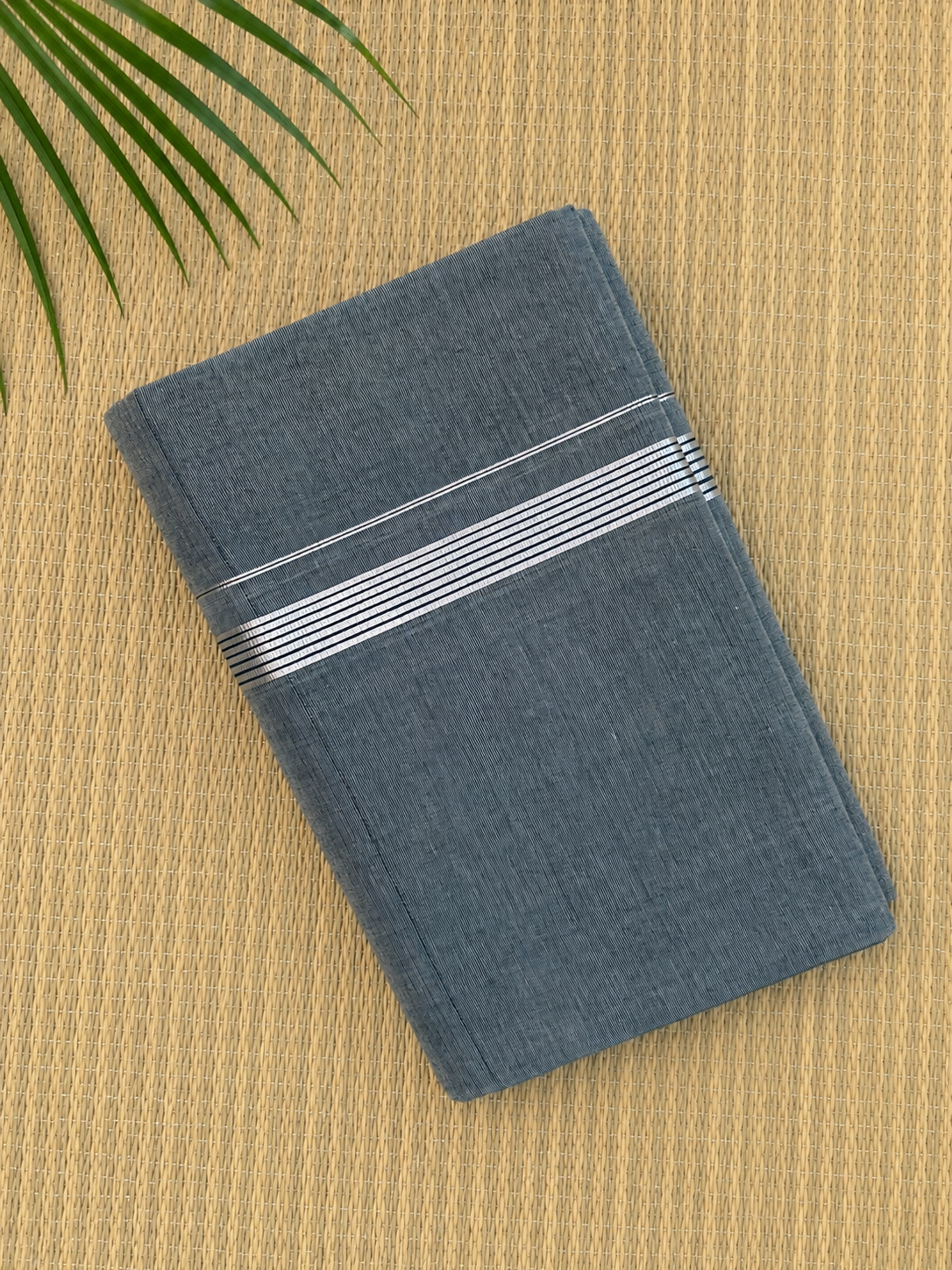 Grey Handloom Dhothi - Silver Zari