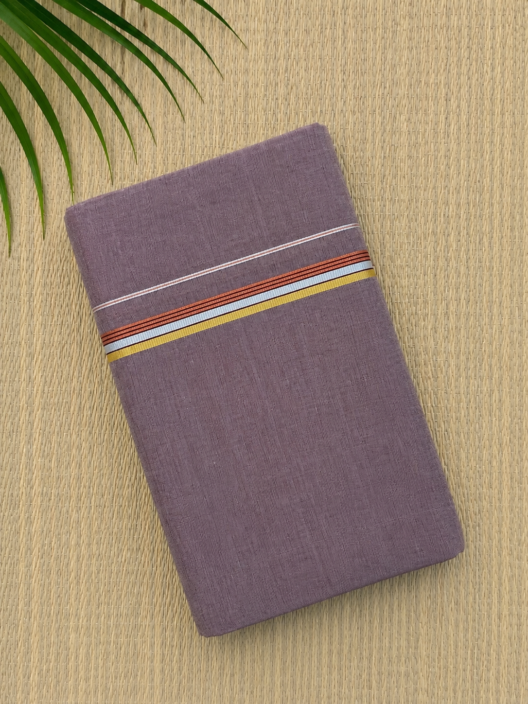 Mauve Handloom Dhothi - Gold and Maroon Zari
