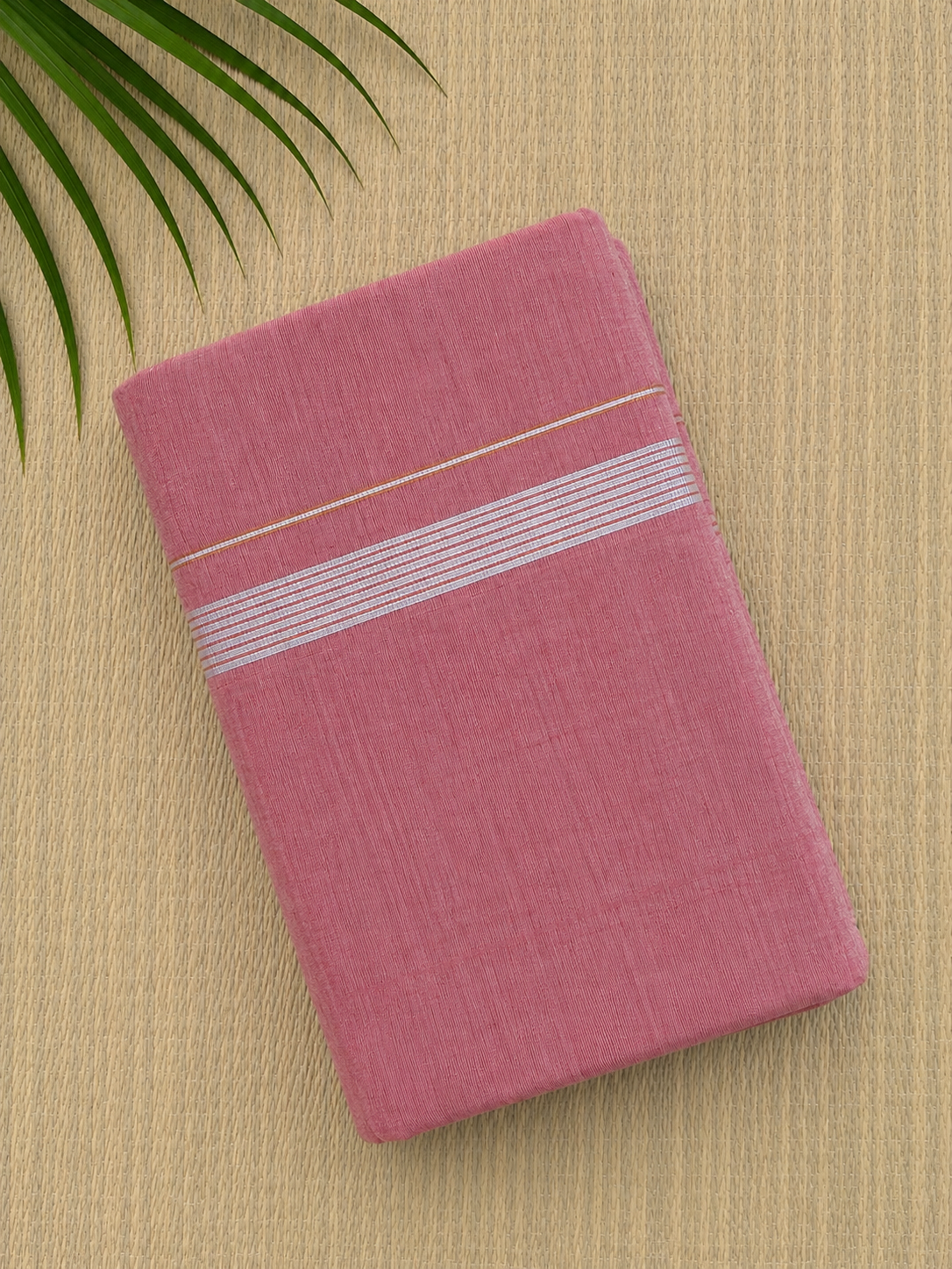 Pink Handloom Dhothi - Silver Zari