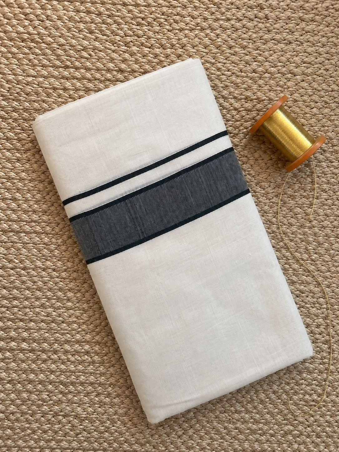 Black and Grey Zari-White Handloom Dhothi