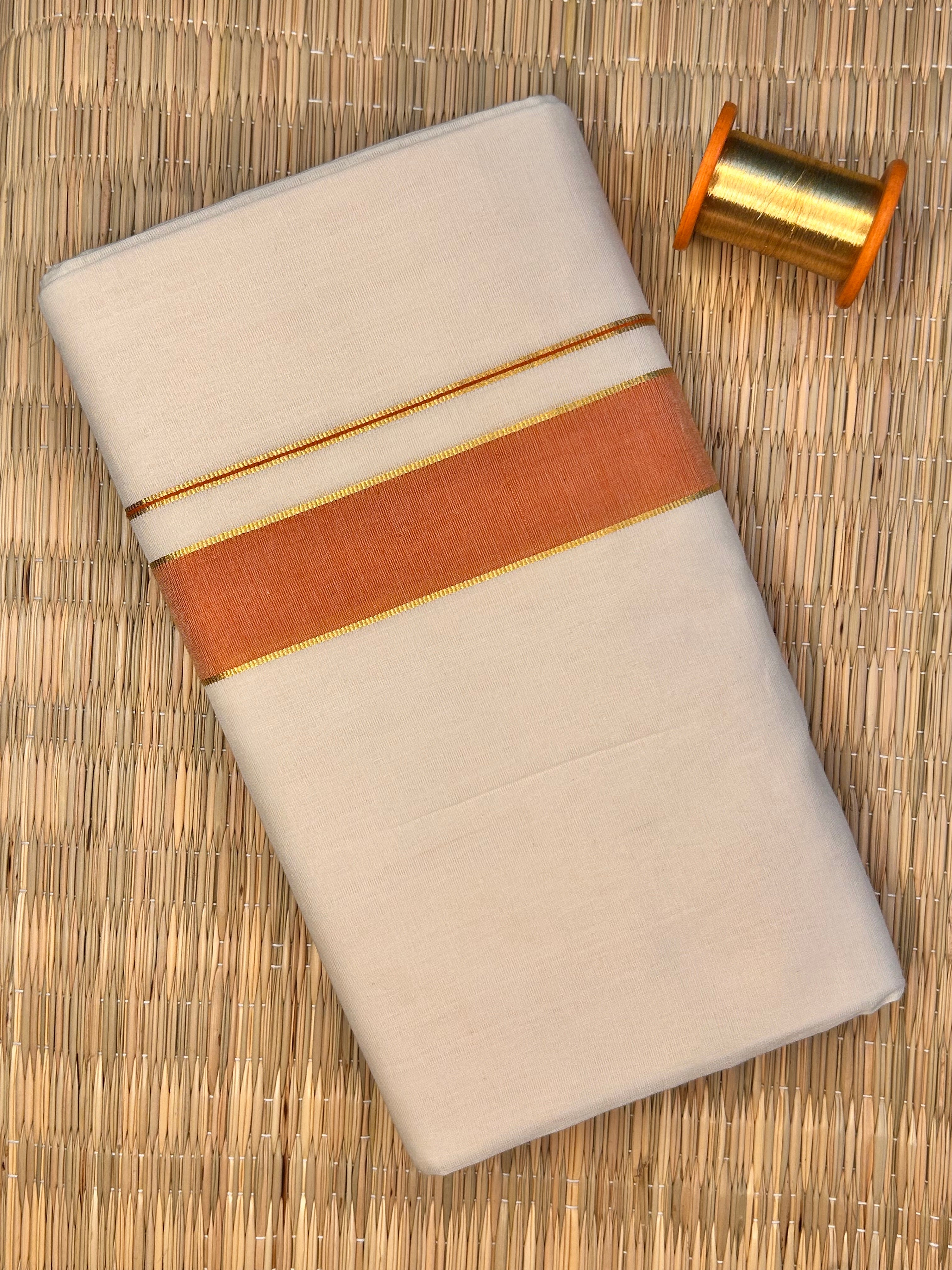 Gold and Copper Zari-Off White Handloom Dhothi