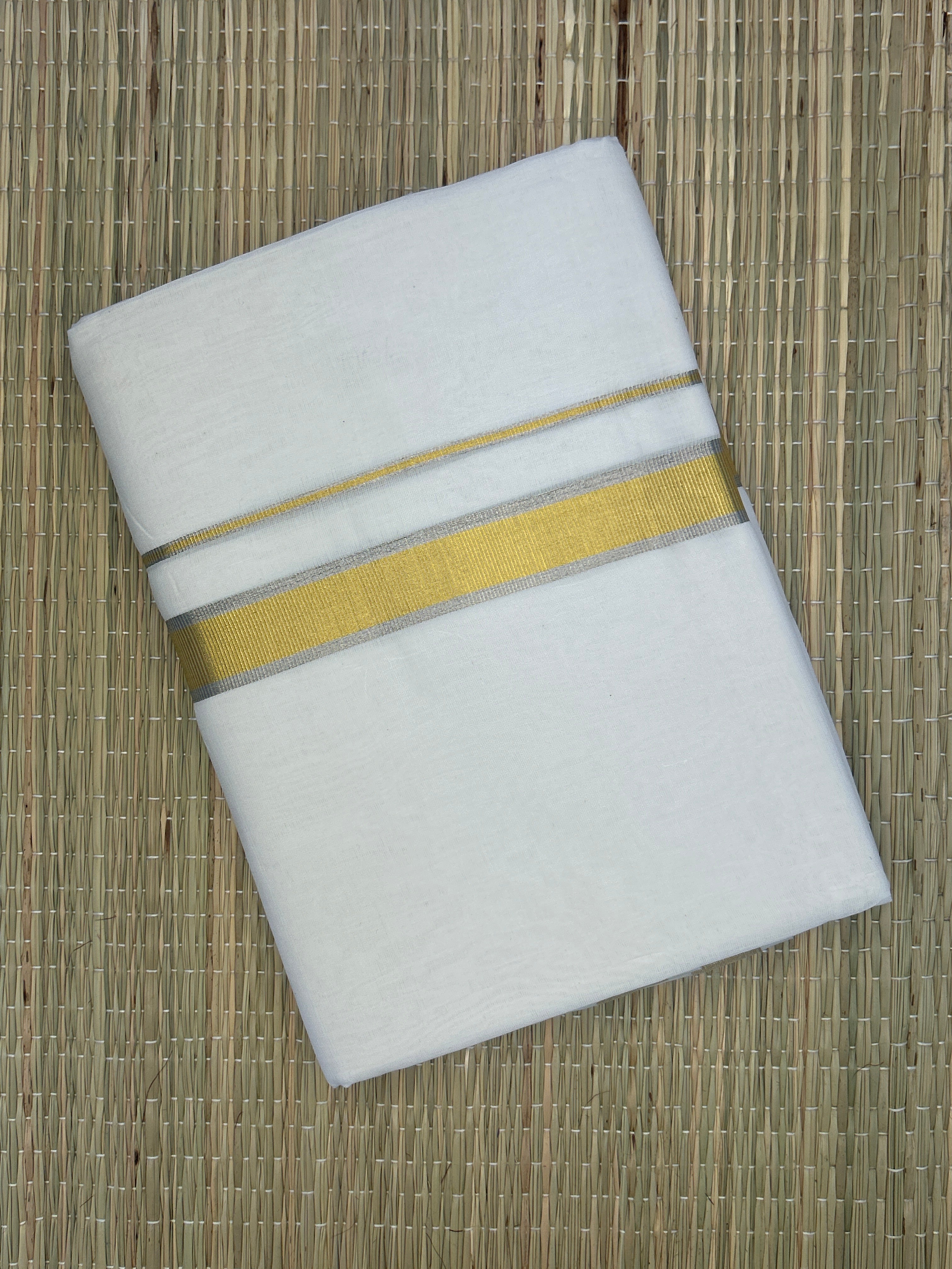 Thick Gold Zari-White Handloom Dhothi