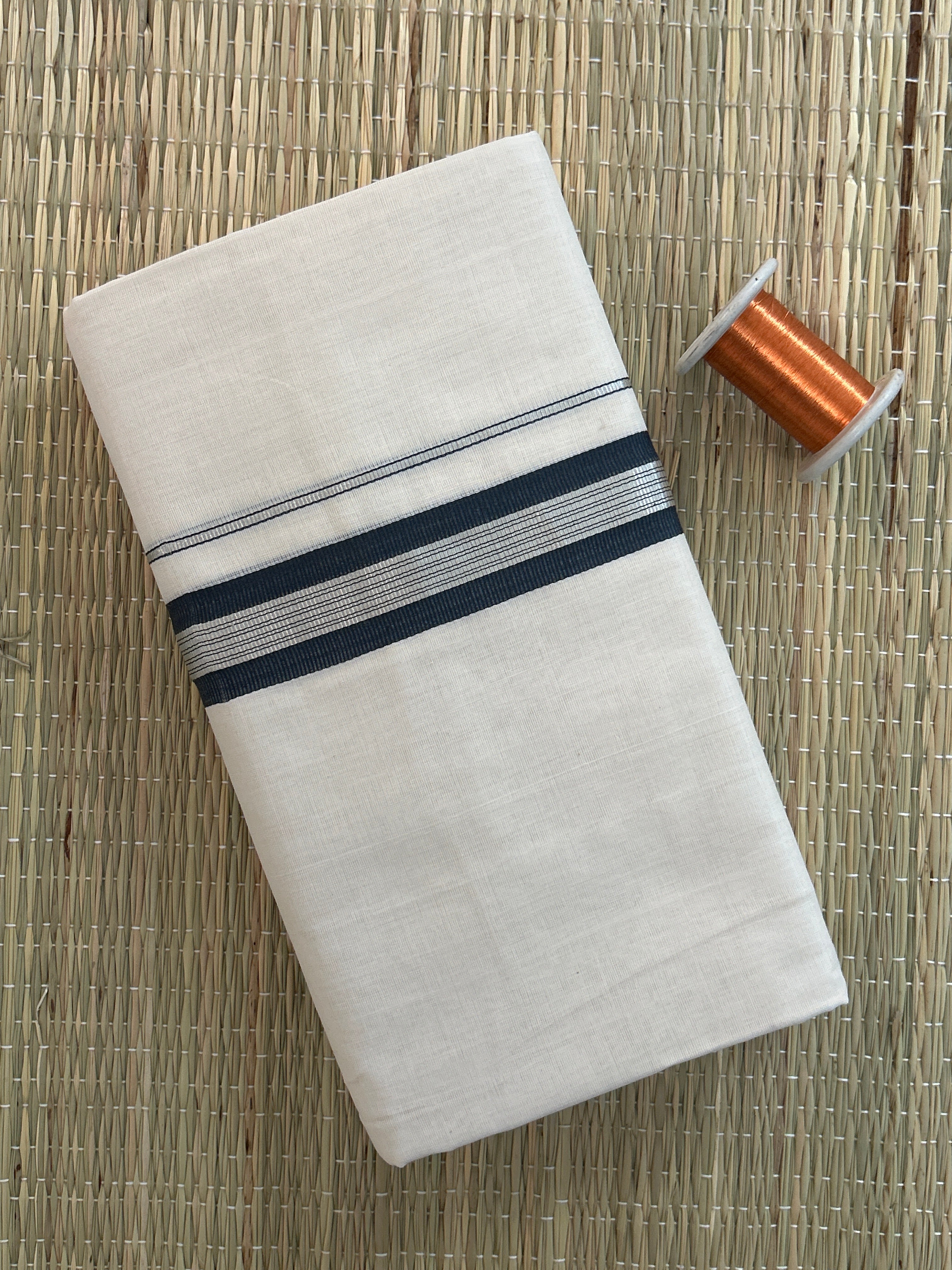 Black and Silver Zari-White Handloom Dhothi