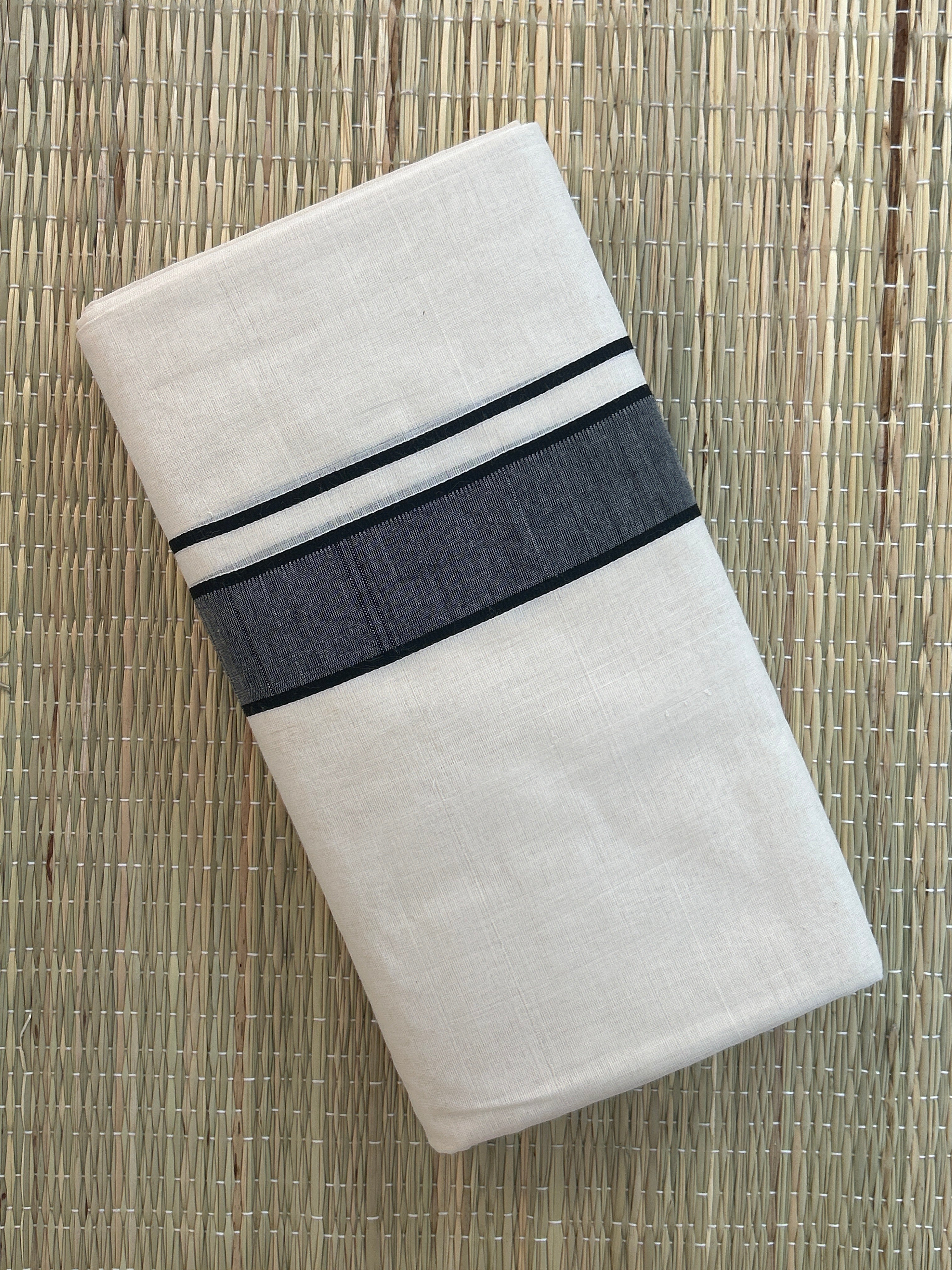 Black and Grey Zari-White Handloom Dhothi